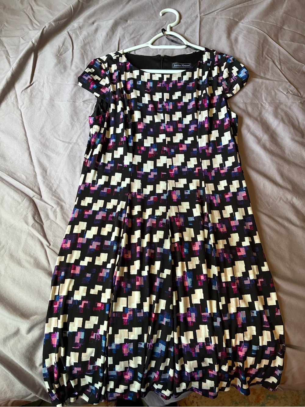 Nine West Black Cropped Peplum Puffer Jacket with Geometric Lining - Picture 4 of 16